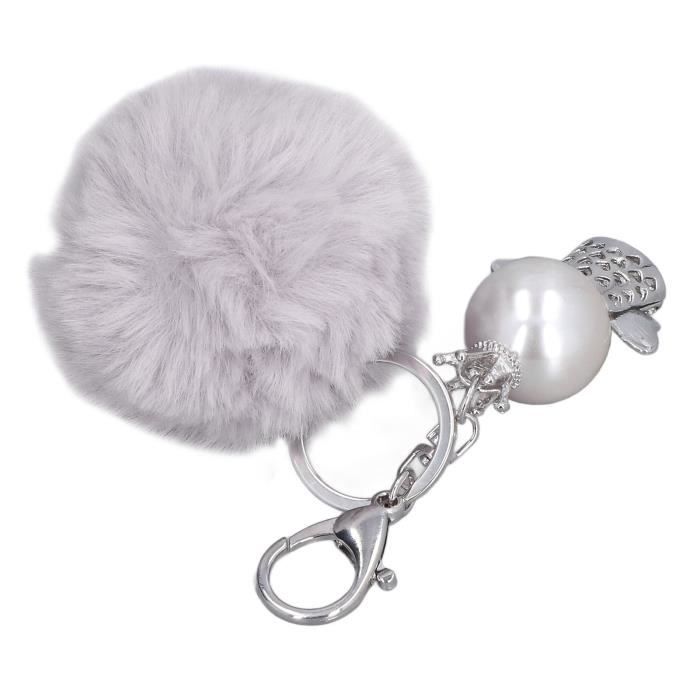 Porte-clés Pompon Moelleux En Fausse Fourrure - Blanc - Fait Main - Mignon Pour Sac Ou Enfant