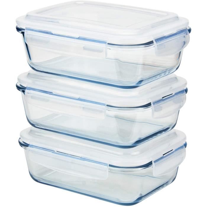 Grizzly Bo/îte Alimentaire en Verre Herm/étiques avec Couvercles Lot de 2 Rectangulaires 1520 ML Bo/îtes Conservation sans BPA