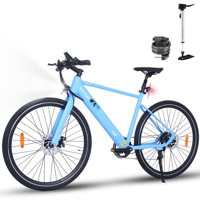 Vélo Électrique HITWAY 700C VAE - Batterie 36V 12Ah - Moteur 250W - Shimano 7 Vitesses - Montagne Bleu