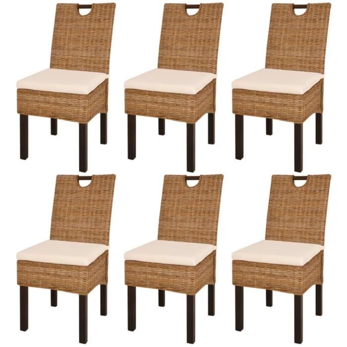 chaises de salle à manger en rotin kubu - kimiss - lot de 6 - marron - tissu - campagne