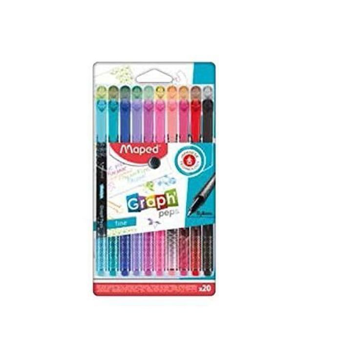 Pochette De 10 Feutres Fins Graph'Mania Maped - Pointe 0,4 Mm - Avec 24 Pochoirs à Clipper - Idéal Décoration, Bullet Journal
