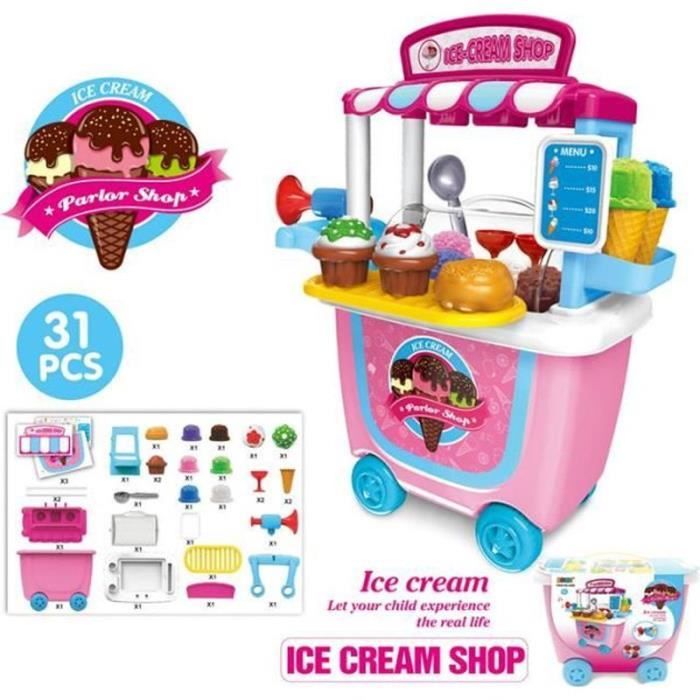 Jouet Glacier Crème Glacée 72 Pièces - Ensemble Dinette Enfant Avec Boîte Rangement Hamburger - Cadeau 3-5 Ans