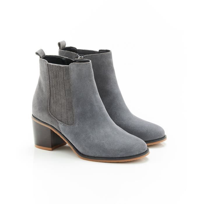 Bottillon Damart Boots style western Cuir Gris moyen Talon large 5cm Gris moyen Cdiscount Chaussures