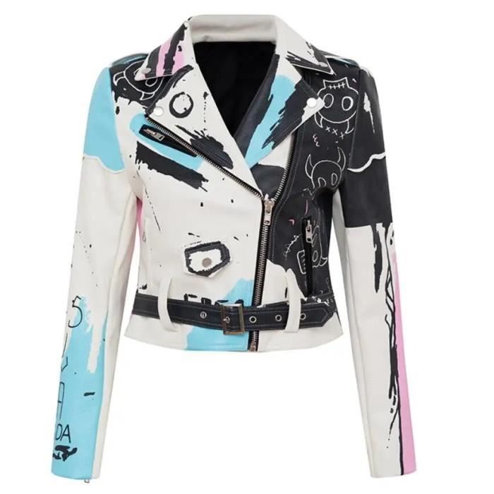 Veste Cuir Femme - Mode Femmes Loose Cuir Moto Jacket Chic Streetwear Long Sleeve Manteau Vêtements D'Extérieur Coréen High Street Noir Cuir Top, XL