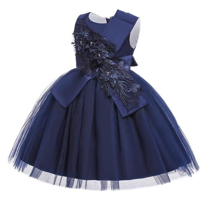 Robe Demoiselle D Honneur Fille Broderie Sans Manches Anniversaire 4 12 Ans Bleu Achat Vente Robe Bientot Le Black Friday Cdiscount