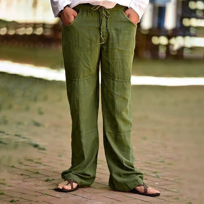 Hommes Velours Côtelé Pantalon Taille Élastique Coupe Droite Cordon Pantalon Pantalon solide Casual