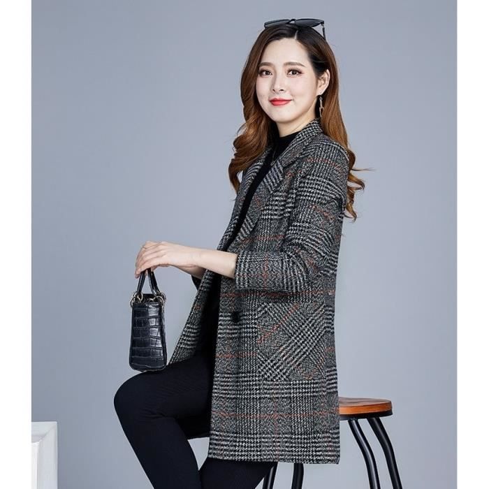 Manteau mi long carreaux femme cheap