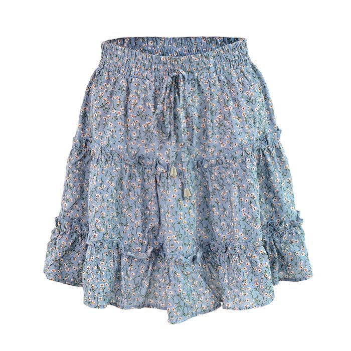 Jupe Courte été Femme - Style Bohème, Plissée, Taille élastique, En Coton Léger, Imprimé Floral