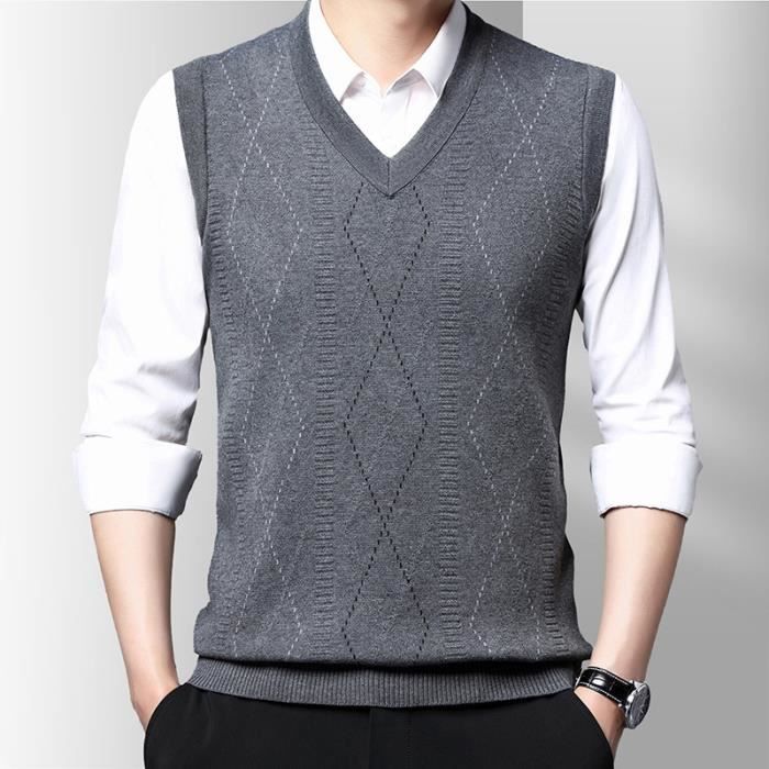Gilet Homme Argyle Classique en Tricot Coupe Standard Sans Manche