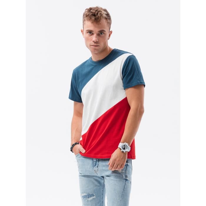 T shirt Manches Courtes avec Inserts Inclines Ombre Homme Bleu Blanc Rouge Bleu blanc rouge Cdiscount Pret a Porter