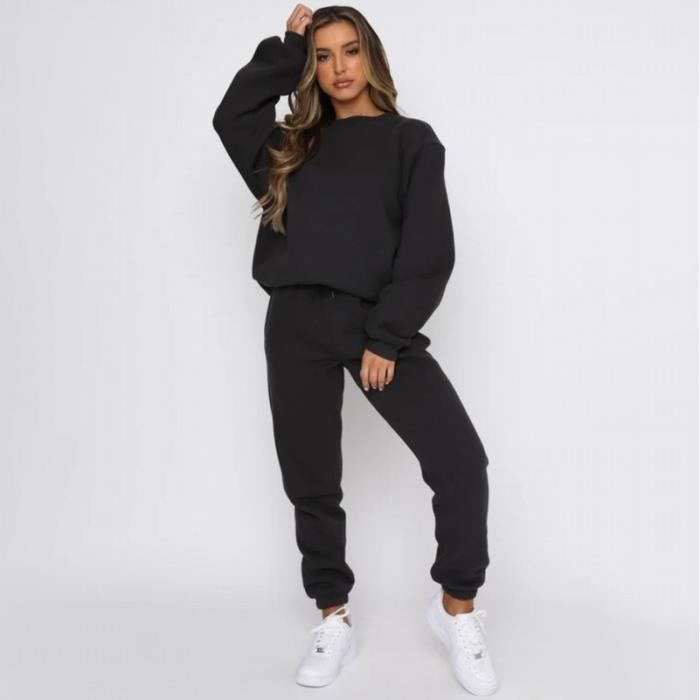 Ensemble Pull col rond + pantalon de Survêtement pour femme - Noir -  Multisport - Manches longues Noir - Cdiscount Prêt-à-Porter