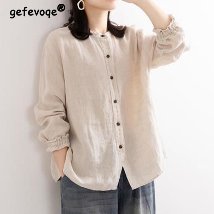 Chemise Chemisier Vintage en coton et lin pour femme Style