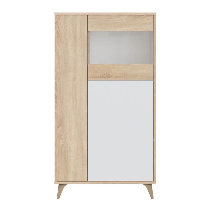 Armoiremeuble de rangement vitrine en mélamine coloris chêne Canadianblanc artik - Hauteur 142 x Longueur 77 cm x Profondeur 33 cm Armoiremeuble de rangement vitrine en mélamine coloris chêne Canadianblanc artik - Hauteur 142 x Longueur 77 cm x Profondeur 33 cm