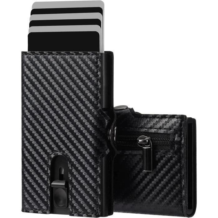 Porte-Cartes Crédit Cuir De Buffle MJ-Design Germany - Protection RFID/NFC Intégrée - Noir Élégant