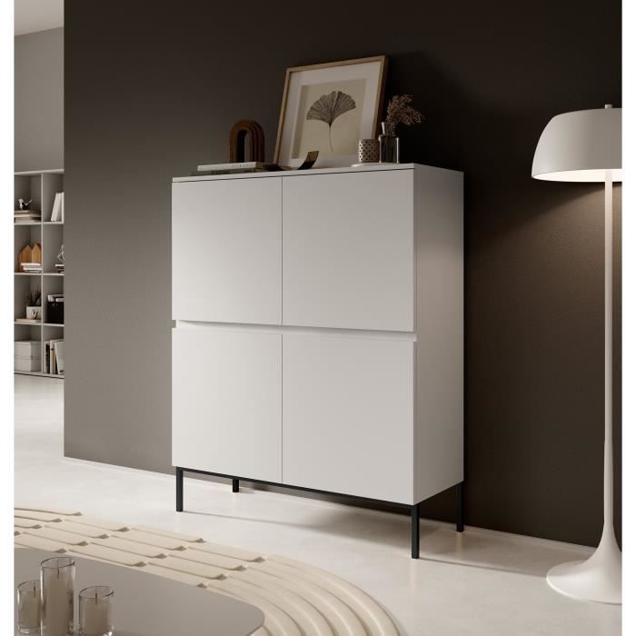 Commode haute - BEMMI - 100 cm - blanc avec pieds noirs