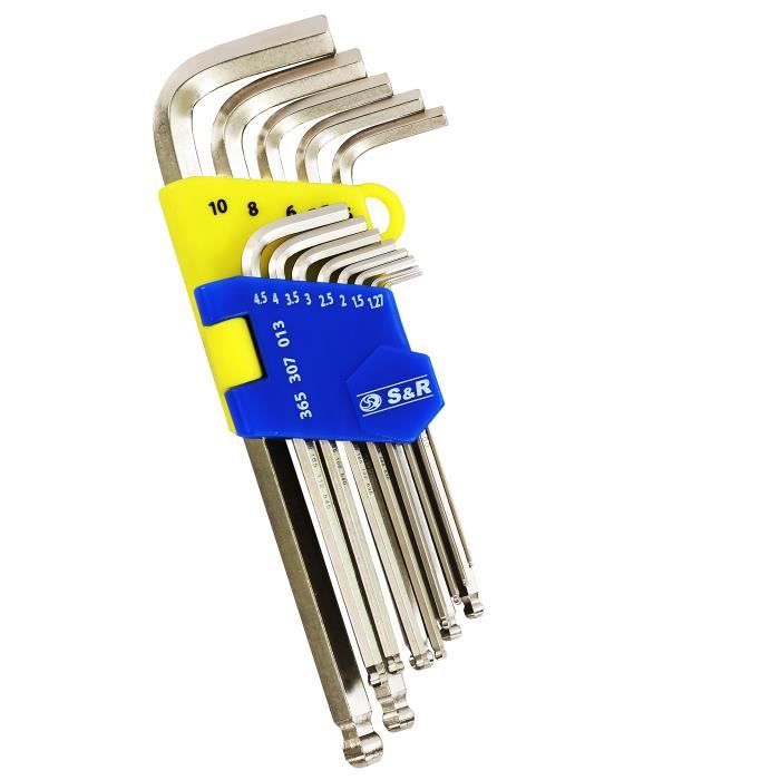 Lot De 6 Clés Allen à Tête Sphérique 3 Mm - Long Bras En L - Acier CR-V Traité - Revêtement Noir Anti-rouille - 2