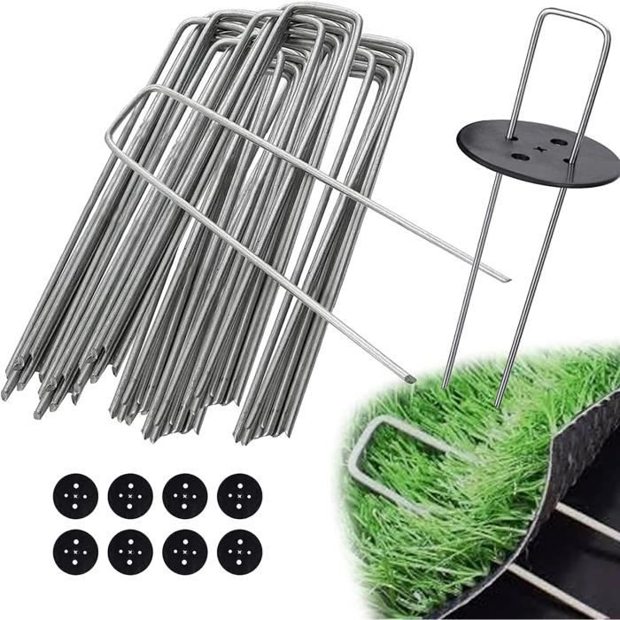 Lot De 50 Sardines De Fixation En Acier Galvanisé Forme U - Longueur 150 Mm - Avec Rondelles Et Outil D'extraction - Pour Gazon Synthétique, Toile, Tentes