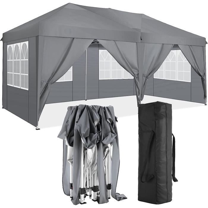Tonnelle De Jardin Alpstorm 3x6 M Avec 4 Parois Latérales Fenêtrées - Toit PE étanche, Cadre Acier - Pour Fête, Marché, Camping - 11