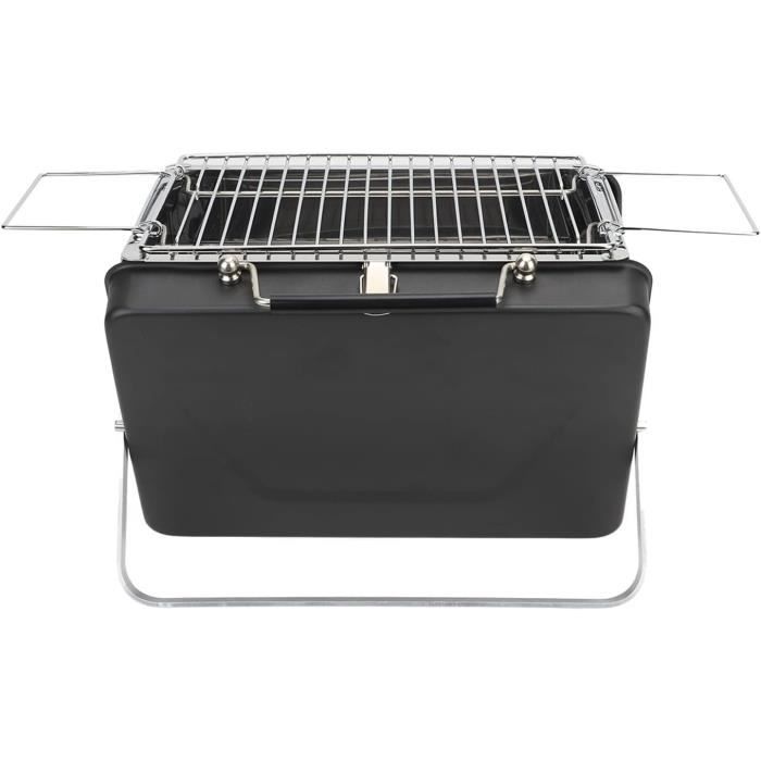Barbecue Charbon Portable Pliable - Modèle Valise Camping Pique-nique, Acier Inoxydable Noir