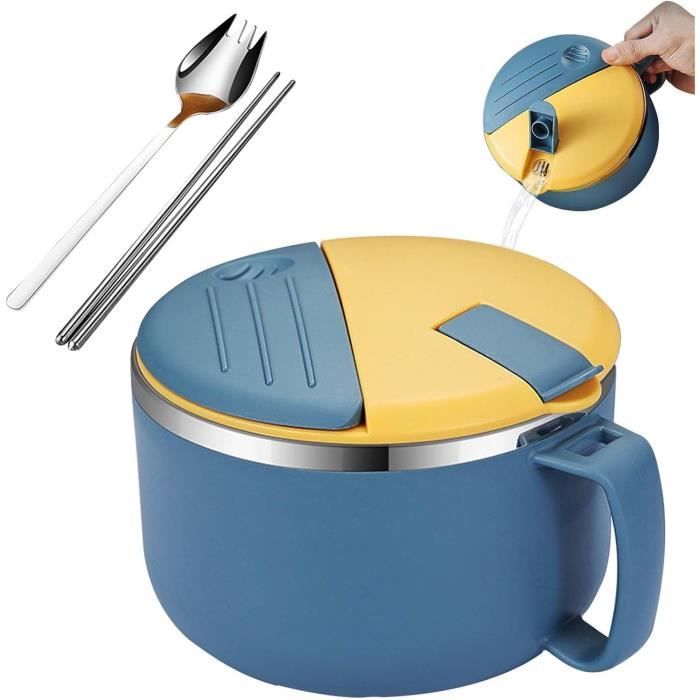 Ciotola Per Pasta Con Coperchio E Bacchette - Ceramica 1020 Ml, 15 Cm, Colore Blu, Multiuso Con Manico