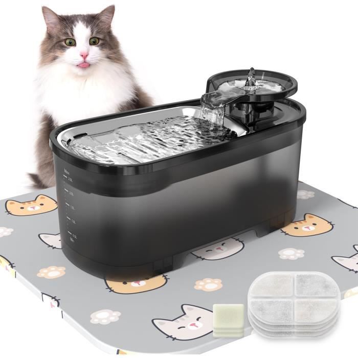 Comparer les prix de VEGREM Fontaine a Eau Chat 2.5 L, Fontaine à Eau pour Chat 2.5 W Silencieuse avec Filtre à Charbon Actif, Réservoir d'eau Noir T42