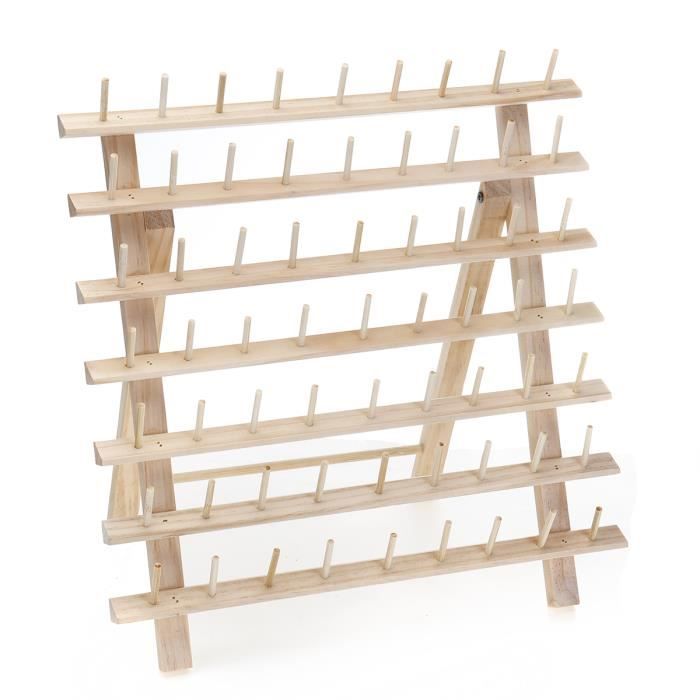 Kurtzy Support Mural Bobines 60 Places – Porte-Fils Bois Hêtre Naturel Pour Couture, Broderie, Quilting