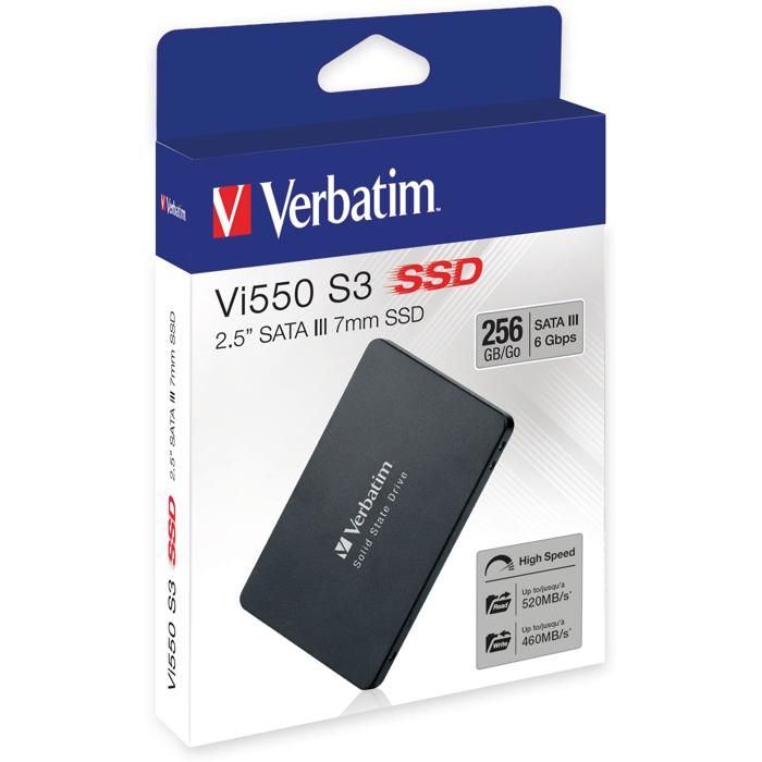 Disque SSD 2.5 256Go Sata3.0 - VERBATIM - VI550 - 3D NAND Technology - Contrôleur Phison PS3111 - S.M.A.R.T.