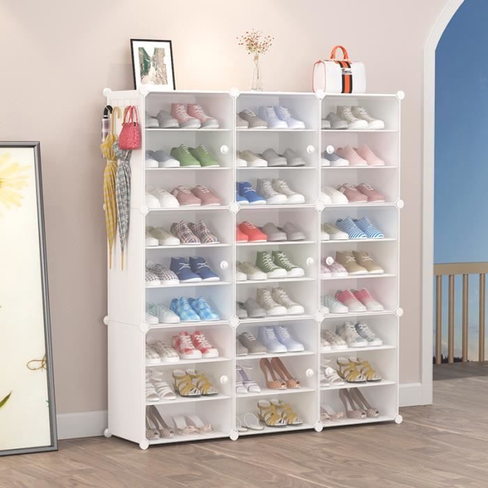 Armoire à Chaussures 27 Cubes avec Poignée Plastique Blanc Cdiscount