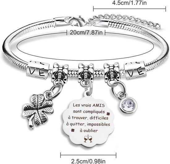 Bracelet Amitié AIMINI - Cadeau Meilleure Amie - Acier Inoxydable - Adjustable