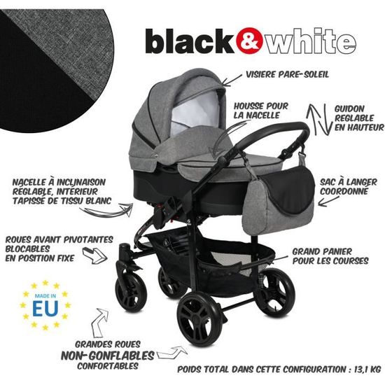 Poussette trio 3 en 1 b&w bleu marine sale