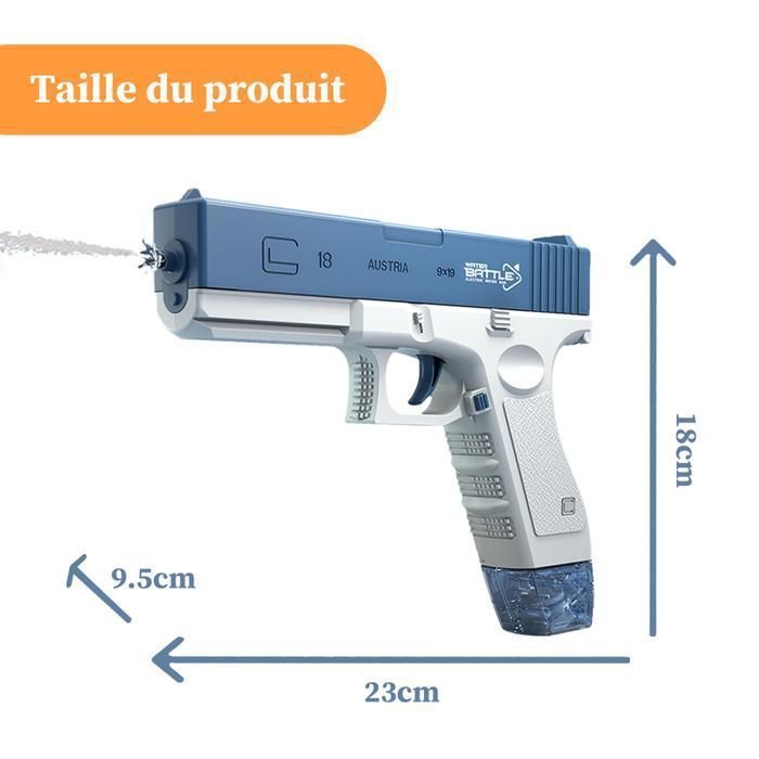 Pistolet à Eau électrique Gatling – Bleu Transparent – Portée 8-10 M – Réservoir 2,25 L – Batterie Rechargeable USB – Adulte Et Enfant