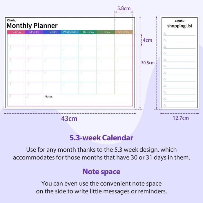 Pack De 2 Calendriers Magnétiques En Acrylique Pour Frigo - Effaçables à Sec 16x12 Pouces