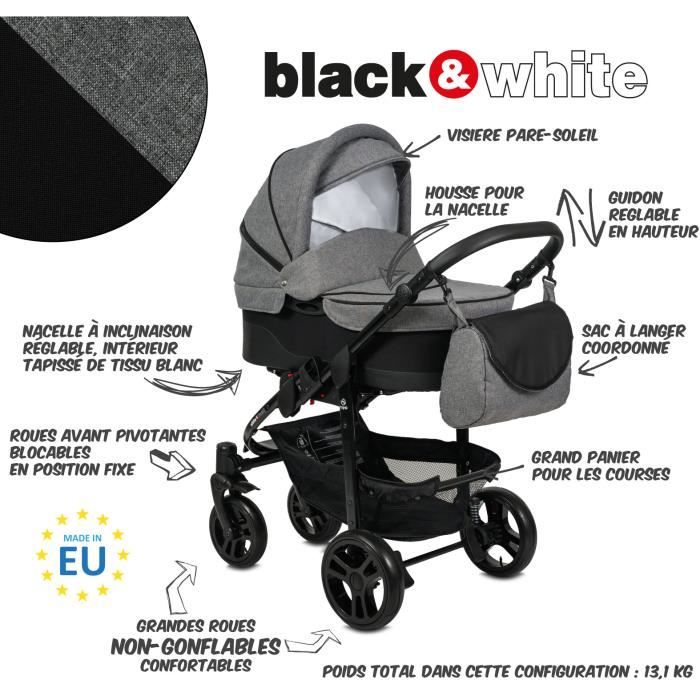 Poussette combinée 3 en 1 Black & White - : Comparateur, Avis, Prix