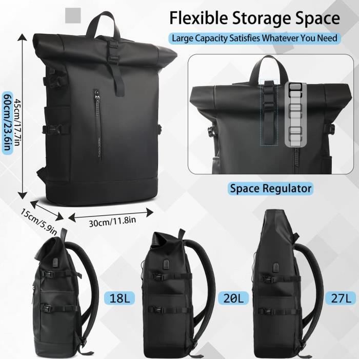 Sac à Dos Extensible Homme Avec Port USB - Pour Ordinateur 15.6", Voyage, École