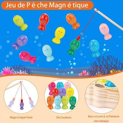 Jeu De Pêche Magnétique En Bois - 33 Pièces - Pour Enfants 2-6 Ans - Éducatif, Coordination œil-main - Cadeau Anniversaire, Noël