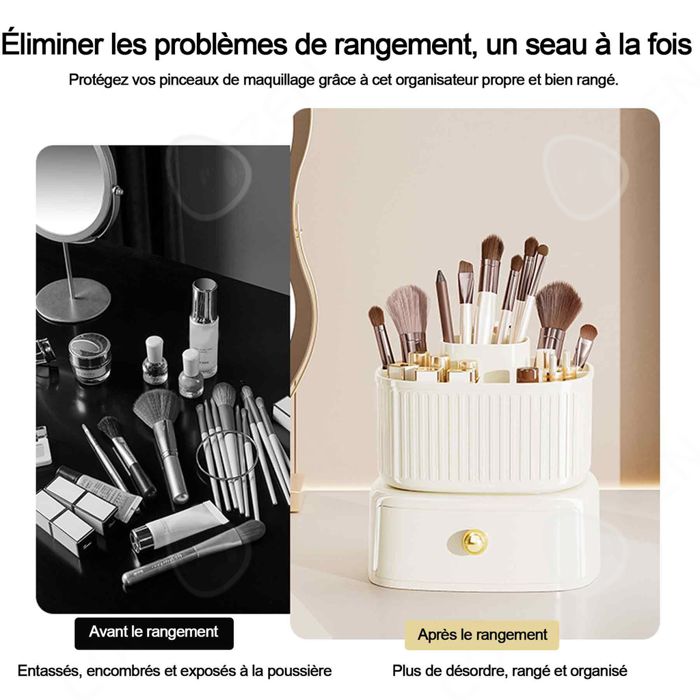 Organisateur Maquillage Rotatif 360° Cinnani - Range Cosmétiques Beige