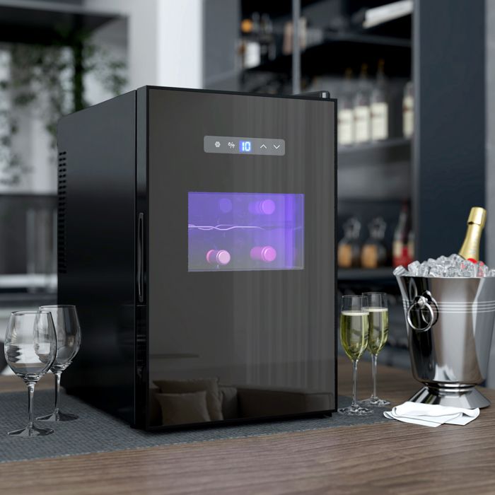 Cave à Vin De Table Pour 8 Bouteilles - Porte En Verre, LED, Réglage Température 8-18°C - Compacte Et élégante