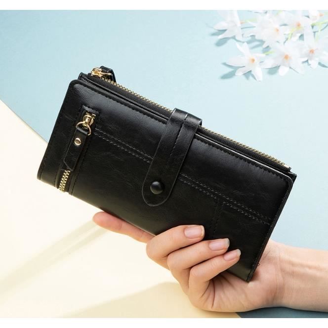 Portefeuille Femme ZGEER Pochette Grande Capacité Antimagnétique  Cuir Bleu Paon