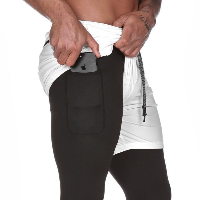 HYCOPROT Pantalon de Compression pour Hommes Séchage Rapide Pantalon de Course Leggings de Sport Caleçons de Collant pour Basketball Fitness Jogging (Blanc, S