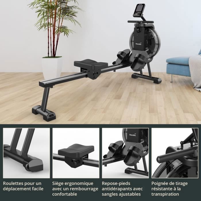 YOLEO Rameur à Eau Avec Réservoir 10L – Connecté, écran LCD Orientable 360°, Bluetooth, Support 120 Kg, Application Kinomap