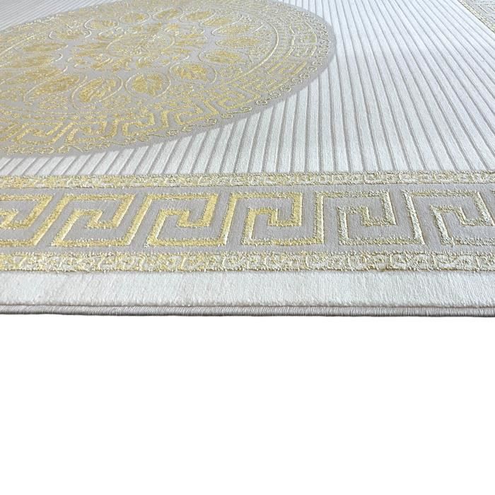 Tapis de salon design oriental avec ornement élégant en beige et blanc  Größe - 200 x 290 cm