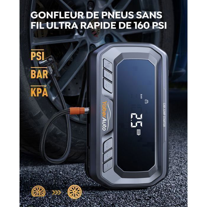 Avviatore Batteria Auto YaberAuto 6000A Con Compressore 160PSI - Power Bank 26800mAh PD65W - Foto 7