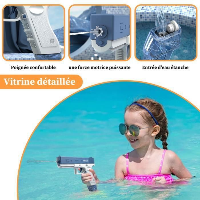 Pistolet à Eau Électrique Rechargeable – Portée 8-10 M, Autonomie 200 Tirs, Léger, Batterie 500mAh – Idéal Pour Piscine, Plage Et Jardin