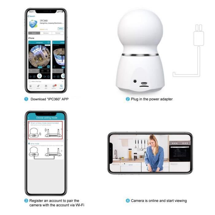 AKASO P50 Cam ra IP D me Surveillance Wifi 1080P HD 360 3D Suivi