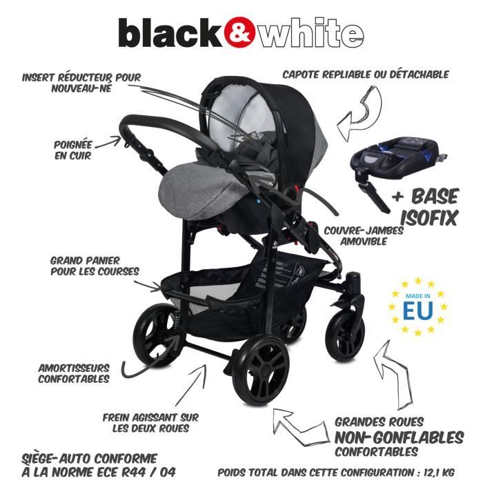 Emjot Poussette Combinée Trio 3 en 1 SmartLine ISOFIX – Noir