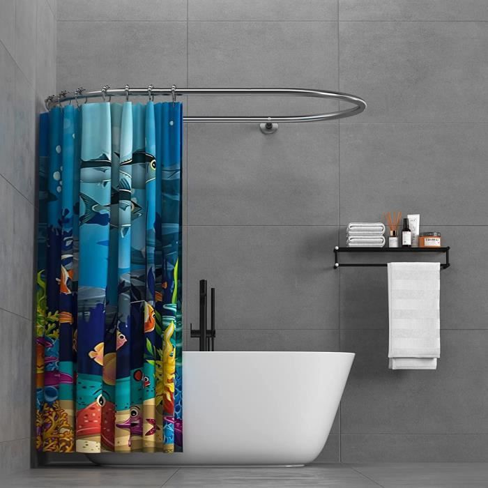 Tringle à Rideau De Douche En U - Acier Inoxydable, Extensible 90-130cm, Sans Percage, Avec Rideau