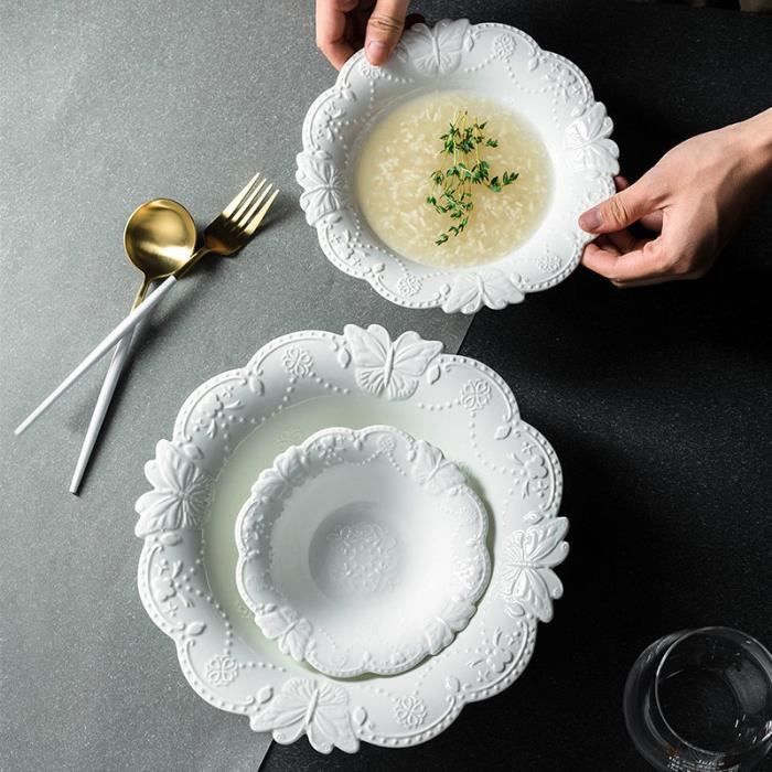 Assiette blanche - Bol à soupe en dentelle gaufrée Style palais
