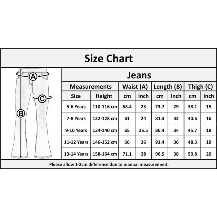 Ans En Taille Vetement 152 Cm Enfants Filles Denim Jean Confort