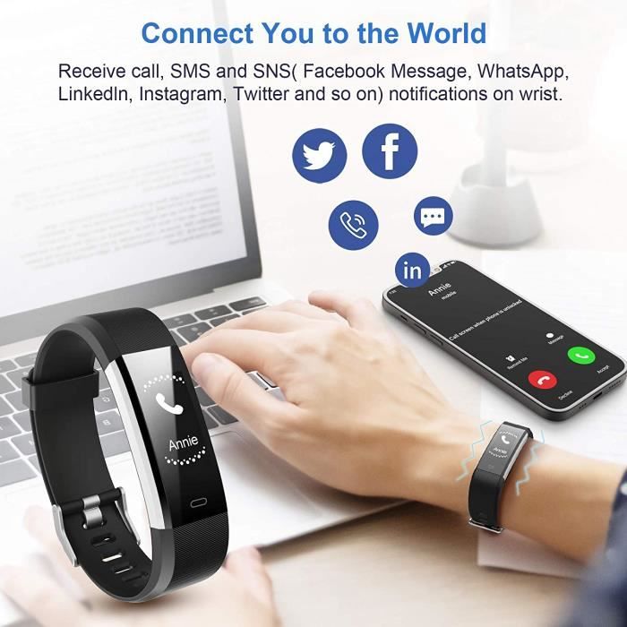 15€79 sur Montre Connectée Femmes Homme Bracelet Connecté  Cardiofréquencemètre Podomètre Fitness Tracker d'Activité Noir - Montre  connectée - Achat & prix