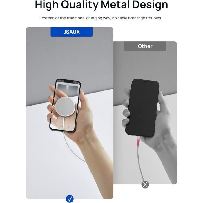 Chargeur MagSafe JSAUX 15W - Chargeur Induction Magnétique Pour IPhone 16/15/14/13 Et AirPods Bleu